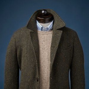 Spier & Mackay Magee Green Herringbone Car Coat Men's Size 38